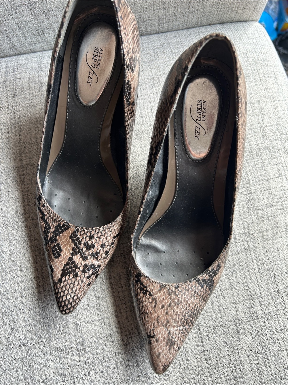 Alfani Snake-Print Pointed Toe Pumps in Brown and Black